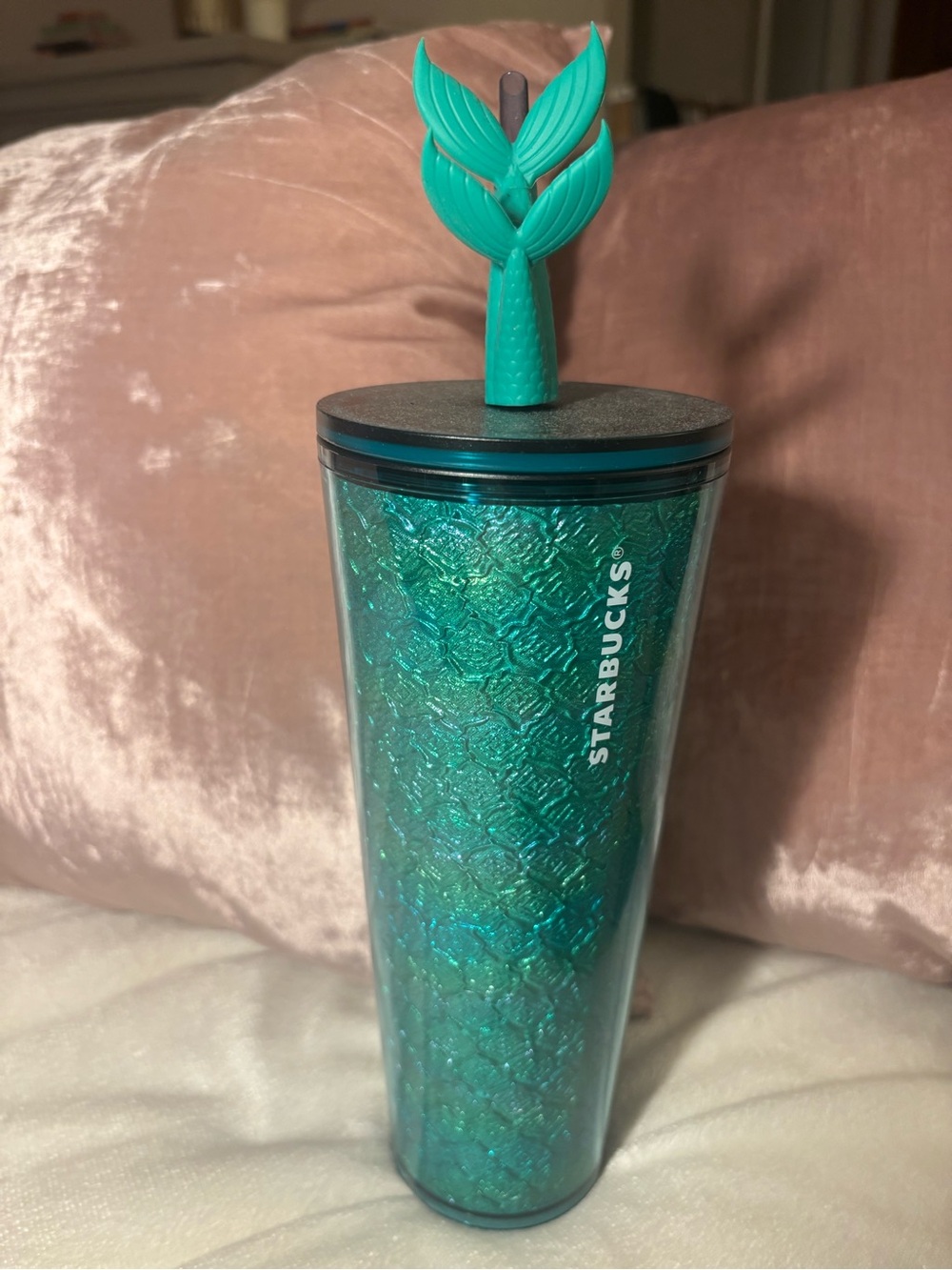 NWT Starbucks Green Mermaid Tail metallic foil Tumbler 2025 Summer straw topper